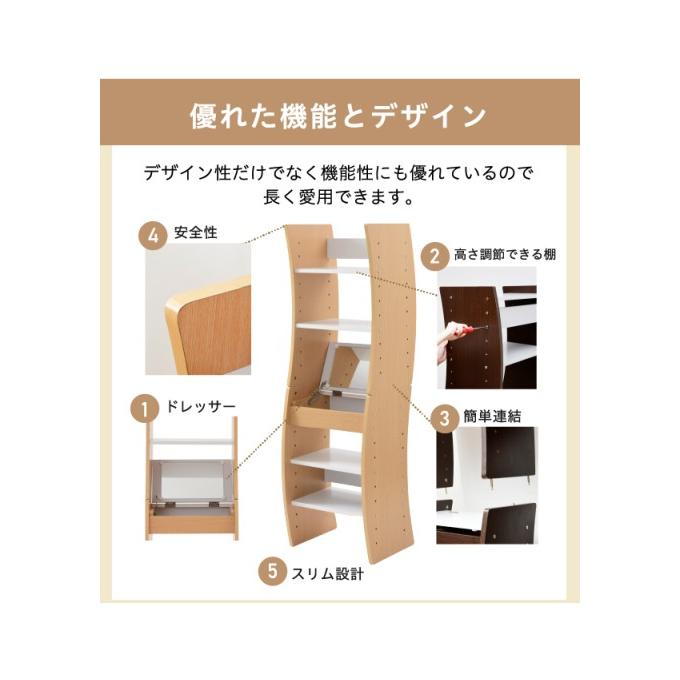カラー:WHRD ホワイト/レッド ドレッサー ホワイト ブラウン デスク WAVY ロータイプ ハイタイプ スリム 省スペース コンパクト 収納の画像
