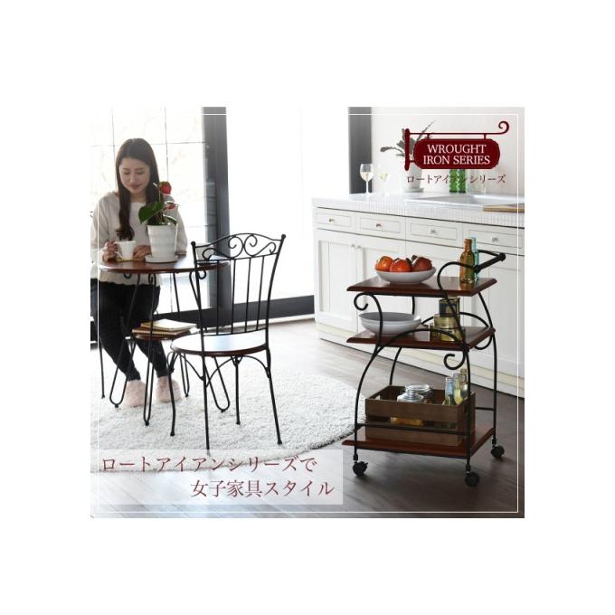 カラー:BK ブラック ヨーロッパ風 ロートアイアン 家具 キッチンワゴン キャスター 付き スリム 幅41.5 天板 高さ 80 アイアン 脚 ワゴン台 収納ワゴンの画像