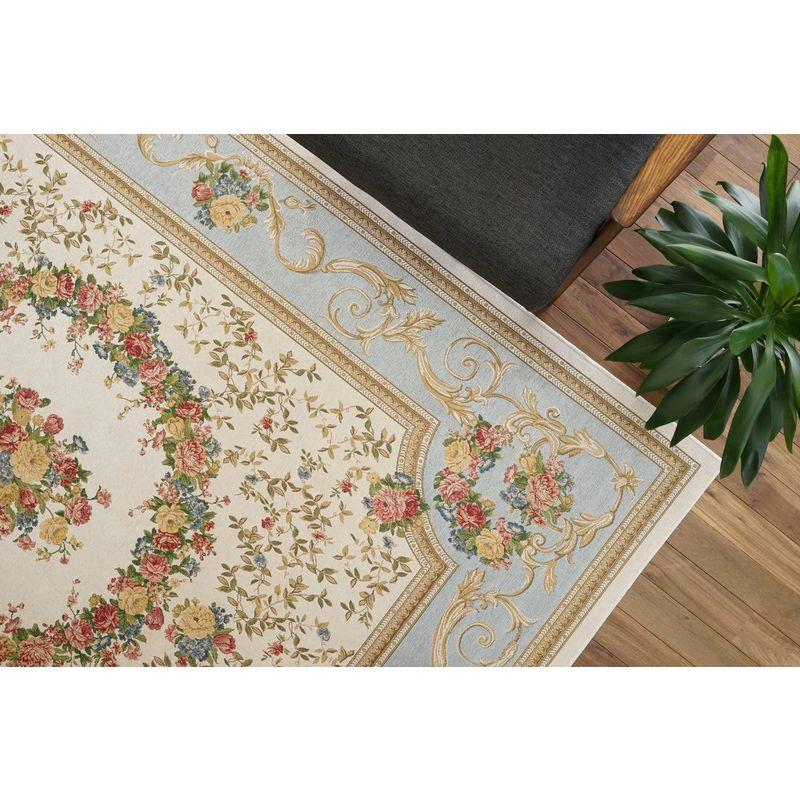 サヤンサヤン 花柄 ラグマット アルダ 200x250 3畳 パステルブルー ゴブラン織 花柄 ラグマット アルダ 200x250 3畳 パステルブルー ゴブラン織 約