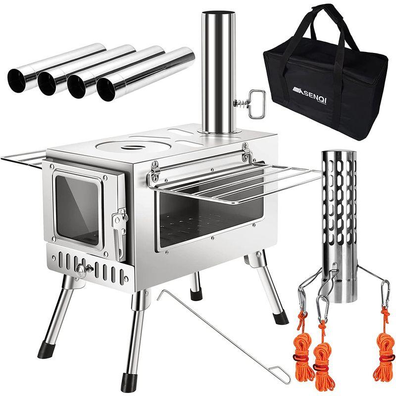新登場SENQI 薪ストーブ 折りたたみ キャンプ 耐熱ガラス・煙突・スパークアレスター・グリッド棚付き コンパクト アウトドア ウッドスト 薪ストーブ 折りたたみ キャンプ 耐熱ガラス 煙突 スパークアレスター グリッド棚付き コンパクト アウトドア ウッドスト
