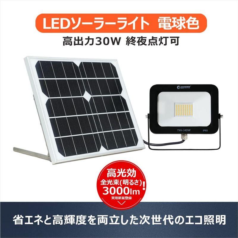 グッド・グッズ　30W　LED　超高輝度　ライト　ガーデンライト　屋外　照明　電気代不要　電球色　ソーラーライト　IP65　防水　屋外照明