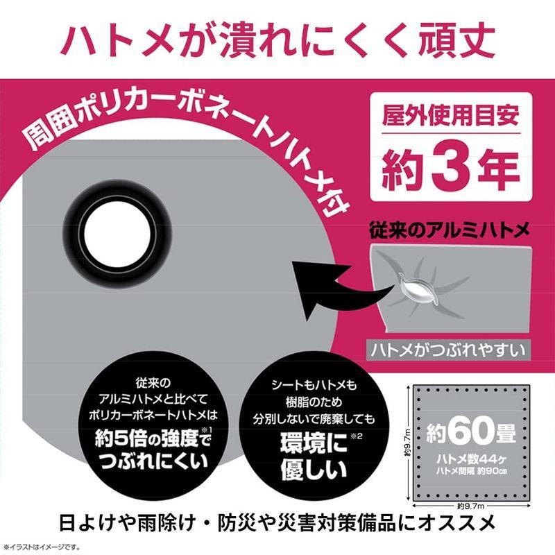 モリリン　シルバーシート　#4000　超厚手　屋外使用目安約3年　実寸約9.7×9.7m　約60畳　ポリカーボネートハトメ　ハトメ数44　雨