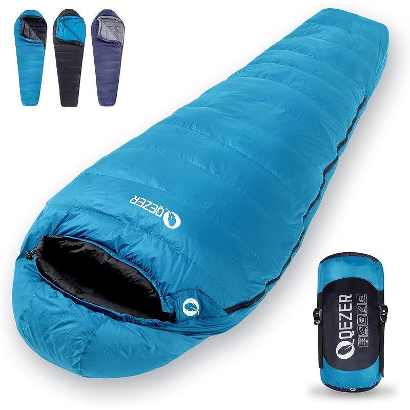 QEZER シュラフ 冬用 ダウン 寝袋 マミー型 羽毛寝袋 コンパクト 600FP高級ダウン 400T撥水加工 2人用に連結可能 アウトド コンパクト シュラフ 冬用 ダウン 寝袋 マミー型 羽毛寝袋 600FP高級ダウン 400T撥水加工 2人用に連結可能 アウトド