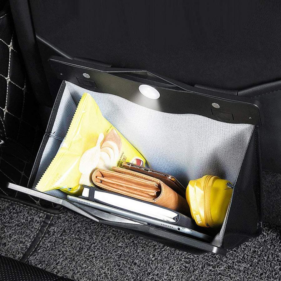車用ゴミ箱 （収納ケース車用小物入れ マグネット LEDライト 蓋つき PUレザー製 折り畳み式 コンパクト 省スペース 防水 倒れない 大容量） |  | 02
