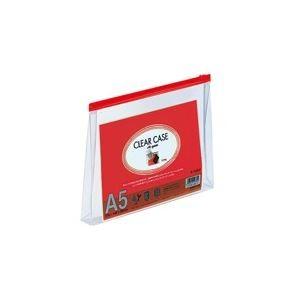 (業務用10セット) LIHITLAB クリアケース/クリアポーチ 〔A5/ワイドマチ付き〕 ヨコ型 F-72SM 赤