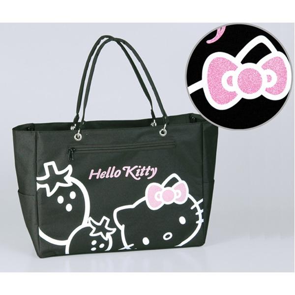 HeLLo Kitty ハローキティ ストロベリートートバッグ/鞄 〔マチ・ポケット付き〕 ブラック(黒)｜oceaniaclub｜02