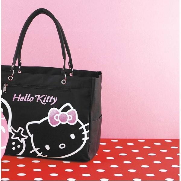 HeLLo Kitty ハローキティ ストロベリートートバッグ/鞄 〔マチ・ポケット付き〕 ブラック(黒)｜oceaniaclub｜04