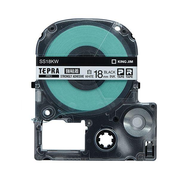 （まとめ） キングジム テプラ PRO テープカートリッジ 強粘着 18mm 白／黒文字 SS18KW 1個 〔×4セット〕