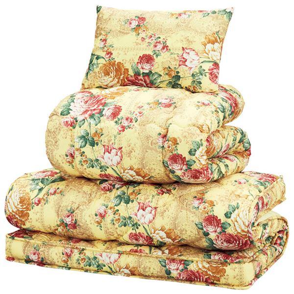 極厚敷布団付き 掛け布団セット/寝具セット 〔ダブル4点セット ベージュ〕 掛け布団・敷布団・枕2点セット