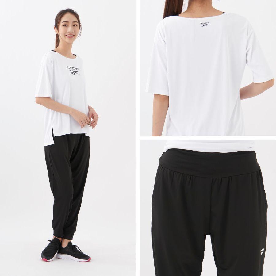 5分袖Tシャツ＋パンツ2点セット フィットネスウェア  レディース Reebok ヨガ 上下2点セット トレーニングウェア 部屋着に 体型カバー 342913｜oceanweb-store｜09