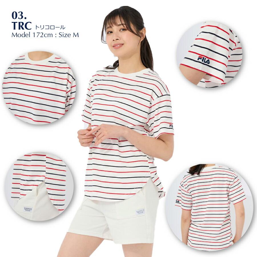 レディース Ｔシャツ 半袖 天竺ボーダー フィットネスウェア FILA フィラ ブラック ネイビー マルチカラー M L LL 41603｜oceanweb-store｜04