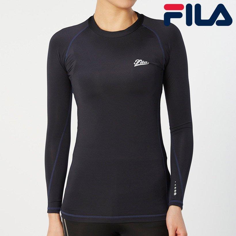 インナー 長袖 フィラレディース クルーネック ロングインナー 吸水速乾 Uvケア スポーツシーン ソフトな着圧感