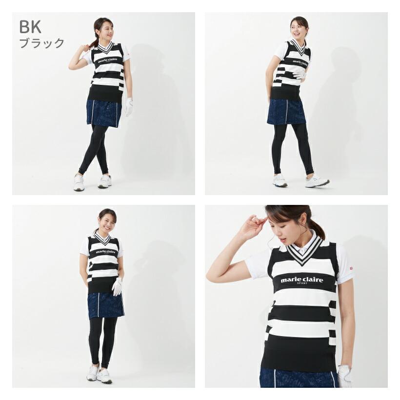 ゴルフウェア レディース 軽量 ニット ベスト ボーダー Vネック ゴルフ ウェア marie claire SPORT マリクレール 712800 | Marie Claire | 01