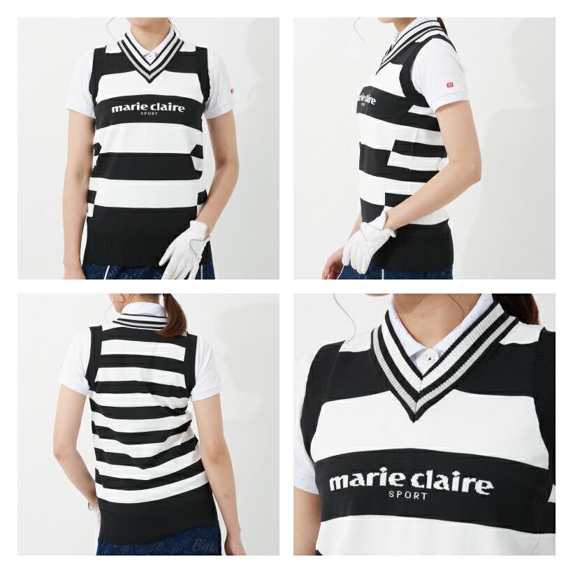 ゴルフウェア レディース 軽量 ニット ベスト ボーダー Vネック ゴルフ ウェア marie claire SPORT マリクレール 712800 | Marie Claire | 02