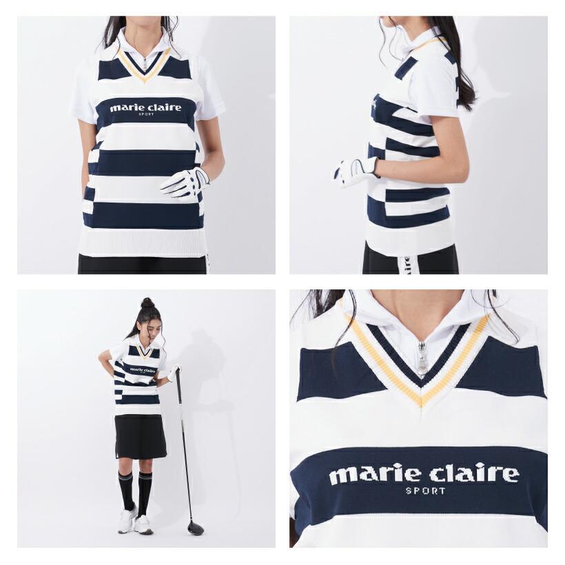 ゴルフウェア レディース 軽量 ニット ベスト ボーダー Vネック ゴルフ ウェア marie claire SPORT マリクレール 712800 | Marie Claire | 04