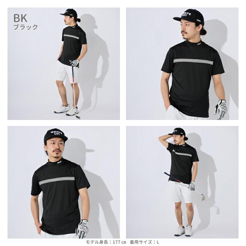 FILA メンズ モックネック 半袖シャツ ストライプライン 接触冷