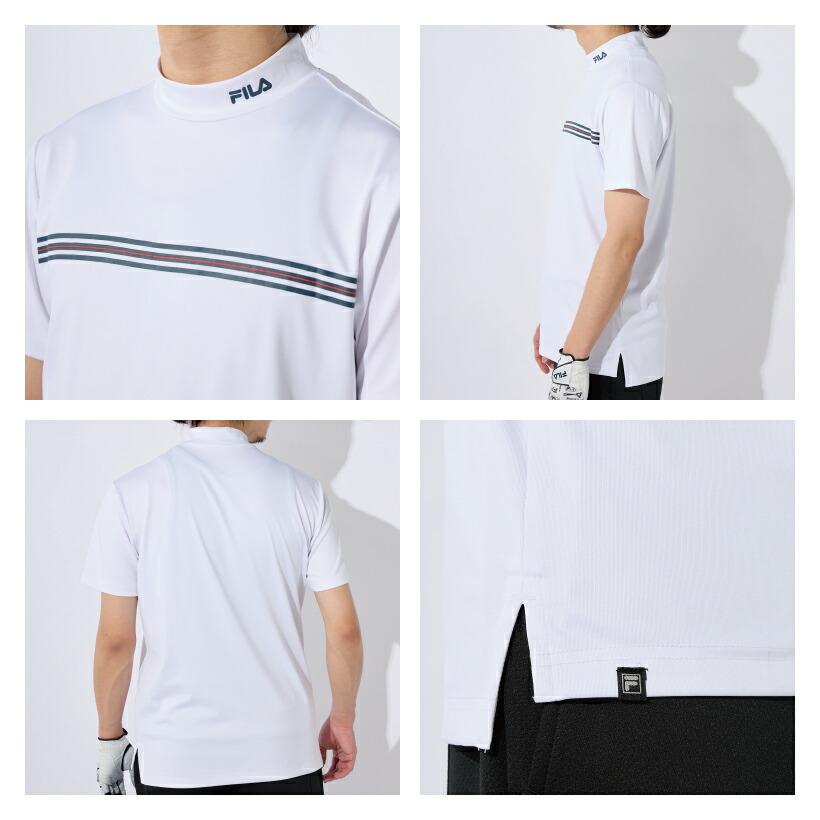 FILA メンズ モックネック 半袖シャツ ストライプライン 接触冷