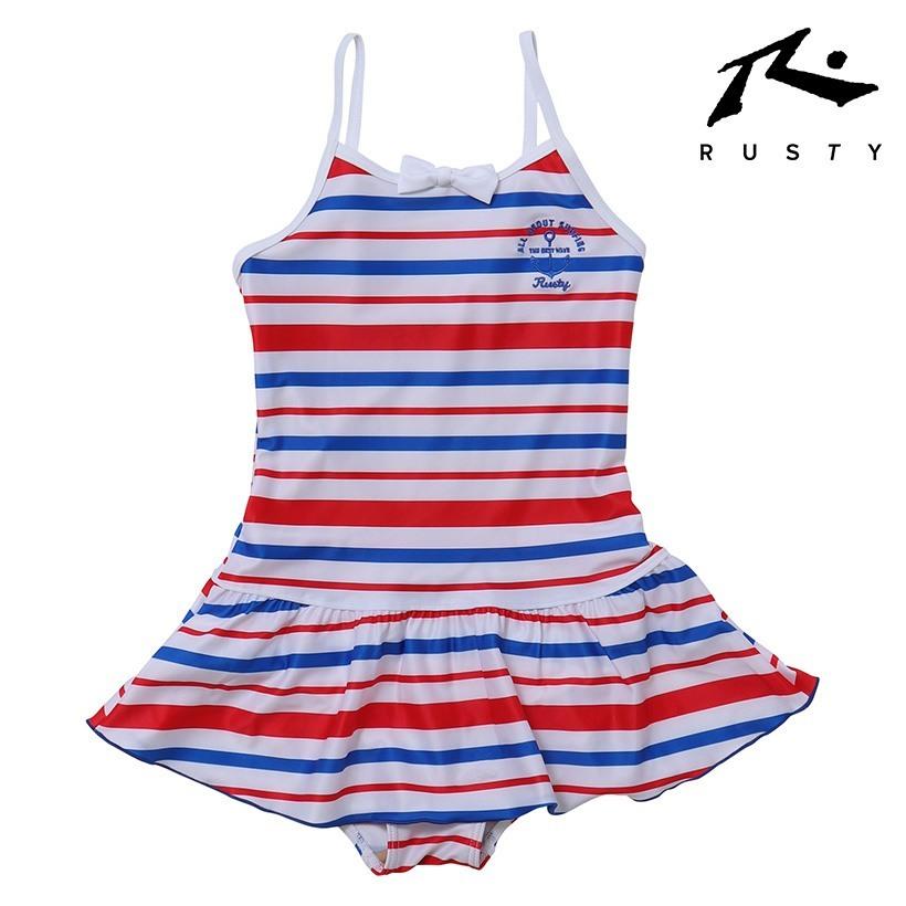ラスティキッズ Kids ガールズ ワンピース水着 リボンスカート 可愛い ボーダー マリン柄 海 ビーチ プール アウトレット