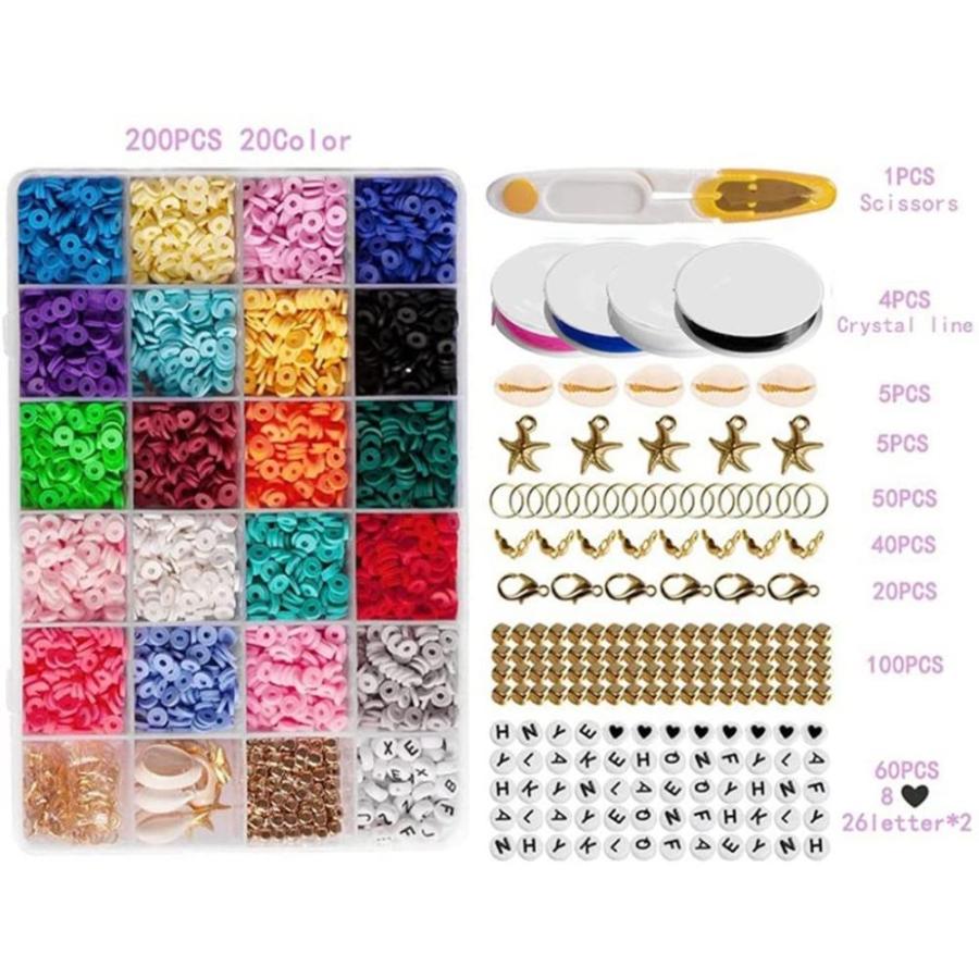 UNIZHS 6300 Pcs Clay Beads Bracelet Making kit, 24 Colors Polymer Clay  Beads kit with Pendant Charms Kit and Elastic Strings, Art Craft Gift for