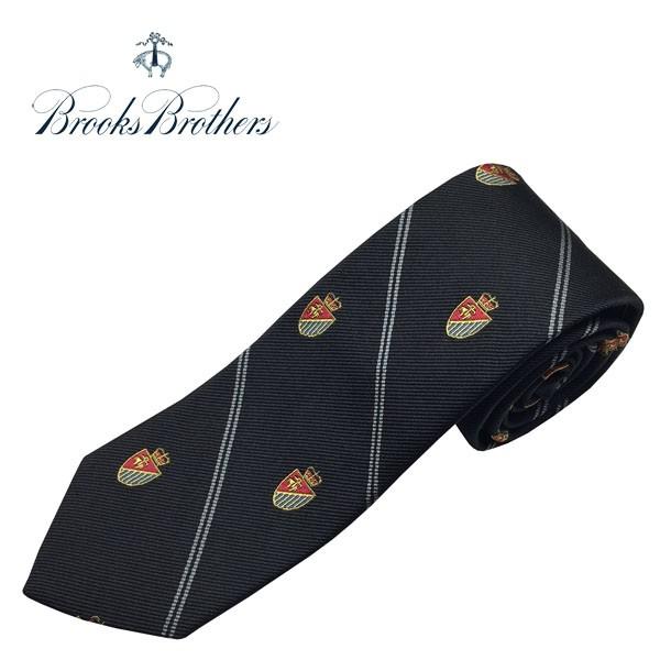 ブルックスブラザーズ ネクタイ BROOKS BROTHERS クレスト ストライプ スリムタイ ナロータイ シルク アメリカ製 ブラック