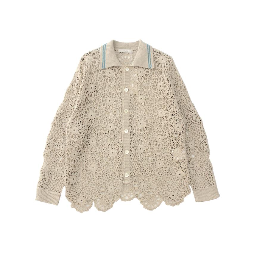 SALE 40%0FF JieDa FLOWER HAND KNITTING CARDIGAN IVORY :Jie-23S