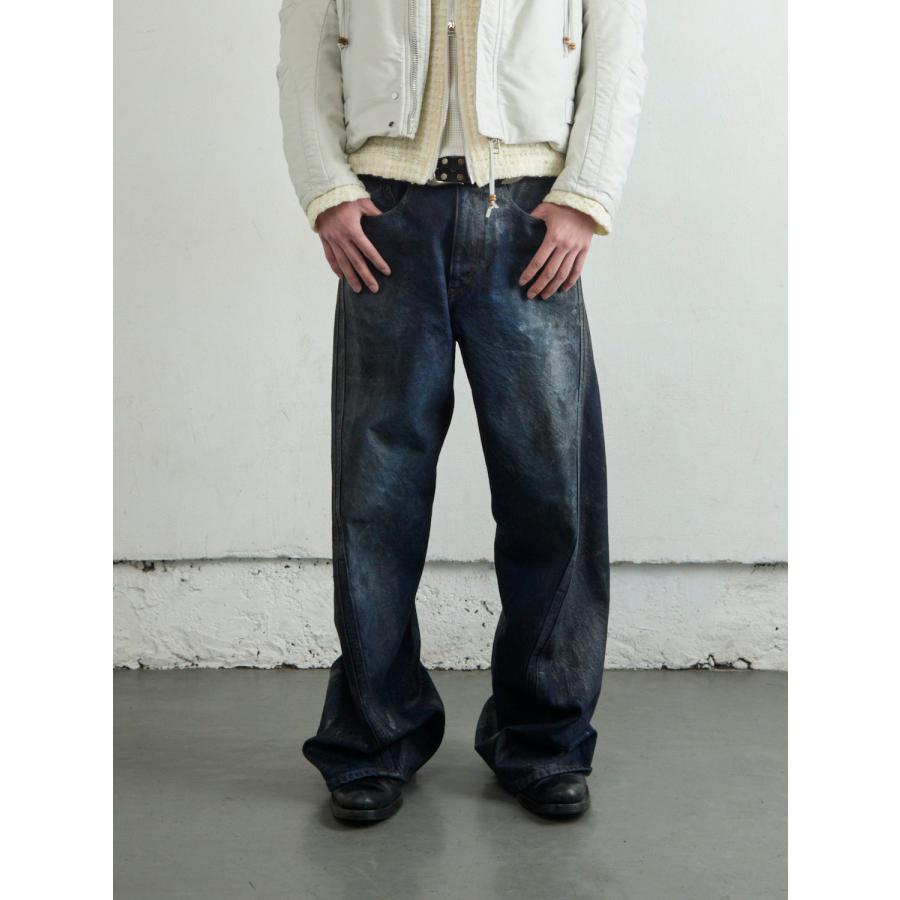 NVRFRGT 3D TWISTED WIDE LEG JEANS LUSTER COATED DARK INDIGO