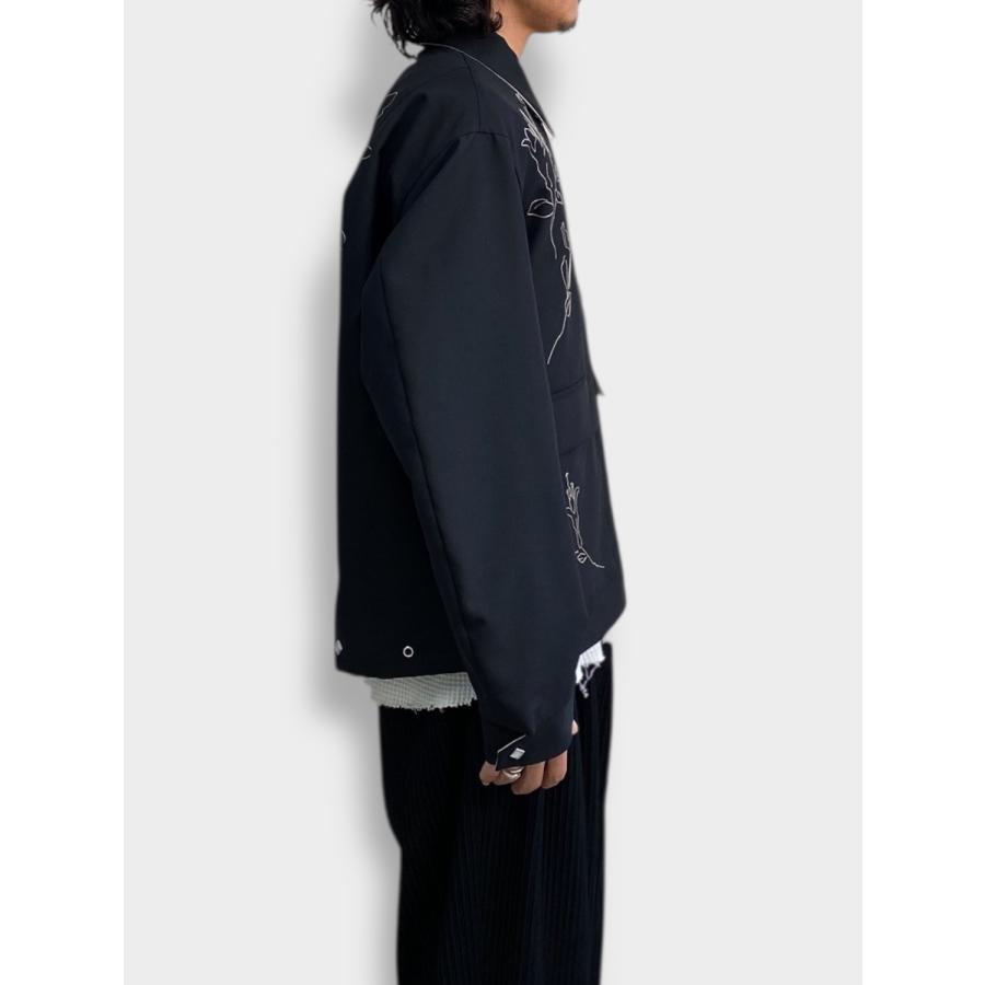 TANAKA REVERSIBLE JACKET BLACK/LINEN (EMBROIDERY) / 2026SS タナカ 刺繍ジャケット リバーシブル ウール リネンの画像