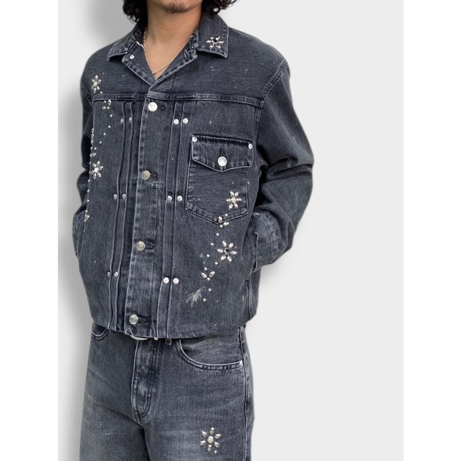 TANAKA THE JEAN JACKET GRAY (BIJOU) / 2026SS タナカ デニムジャケット カイハラ デニム セルビッチ スタッズ フラワーの画像