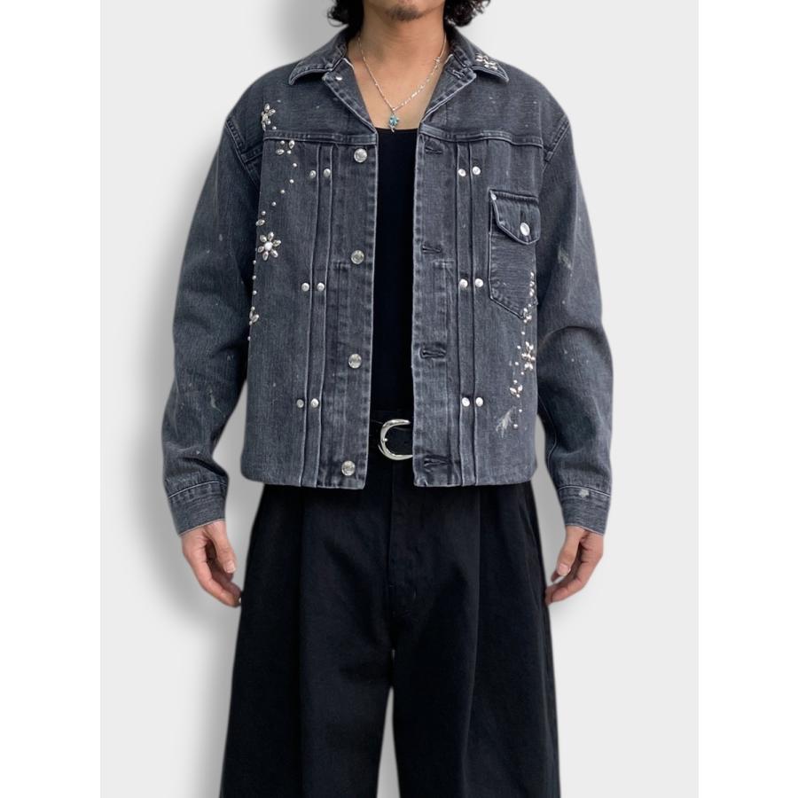 TANAKA THE JEAN JACKET GRAY (BIJOU) / 2026SS タナカ デニムジャケット カイハラ デニム セルビッチ スタッズ フラワーの画像