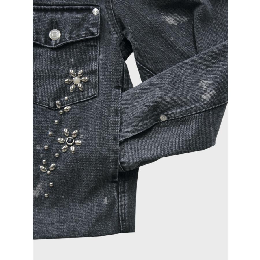 TANAKA THE JEAN JACKET GRAY (BIJOU) / 2026SS タナカ デニムジャケット カイハラ デニム セルビッチ スタッズ フラワーの画像