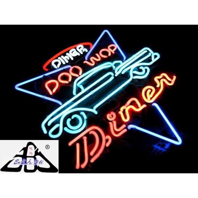 DINER DOO WOP 三角フレーム×クラシックカー ガラス製 ネオンサイン