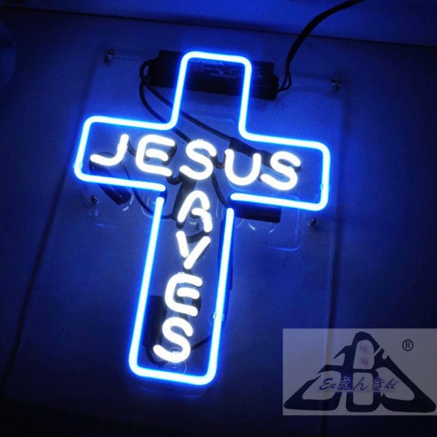 ネオンサイン Jesus クロス型 青白 ガラス 看板 十字架 ライト 店舗看板 インテリア 壁掛け led 看板 アメリカン雑貨 明るい カフェ バー オーダーメイド可能_2
