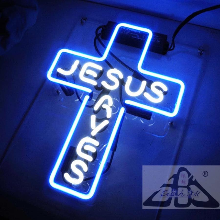 ネオンサイン Jesus クロス型 青白 ガラス 看板 十字架 ライト 店舗看板 インテリア 壁掛け led 看板 アメリカン雑貨 明るい カフェ バー オーダーメイド可能_3