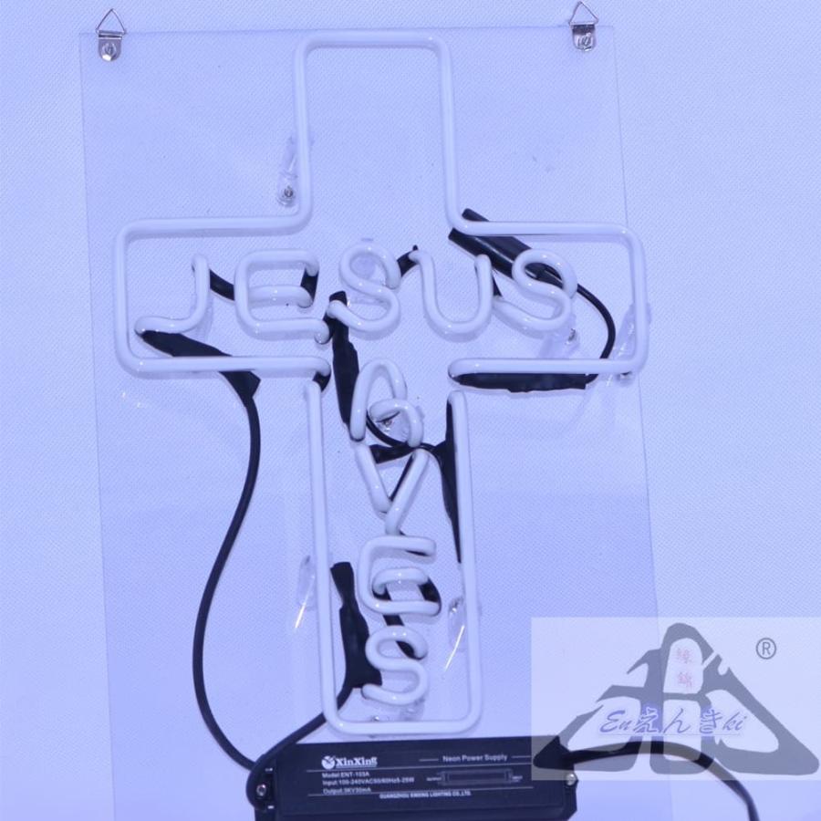 ネオンサイン Jesus クロス型 青白 ガラス 看板 十字架 ライト 店舗看板 インテリア 壁掛け led 看板 アメリカン雑貨 明るい カフェ バー オーダーメイド可能_5