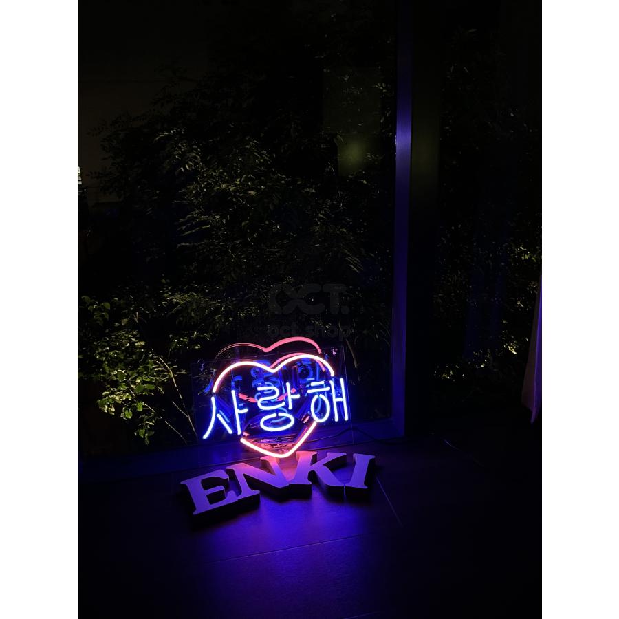 ネオンサイン 韓国語 ??? ネオン看板 ガラス製 ピンクハート 青文字 壁掛け led 看板 アメリカン雑貨 おしゃれ インテリア 店舗用 電飾 オーダーメイド可能_10