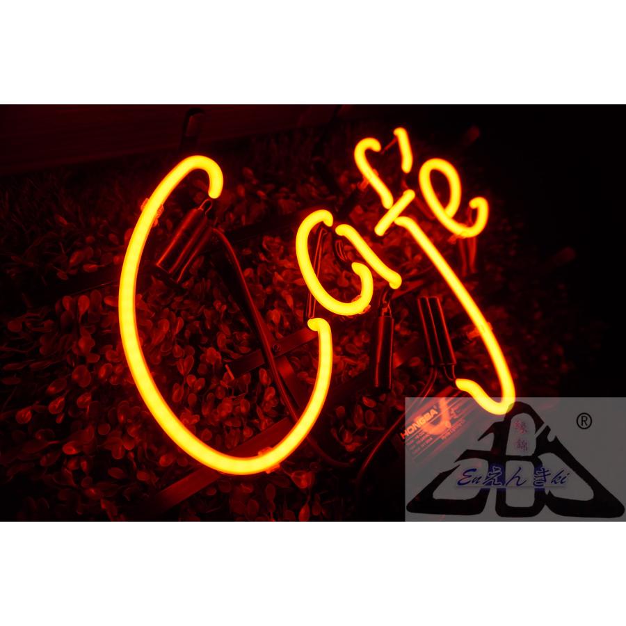 ネオンサイン Caf〓 筆記体 ガラス看板 赤オレンジ 店舗 インテリア 壁掛け led 看板 アメリカン雑貨 おしゃれ 店舗用   イルミネーション オーダーメイド可能_1