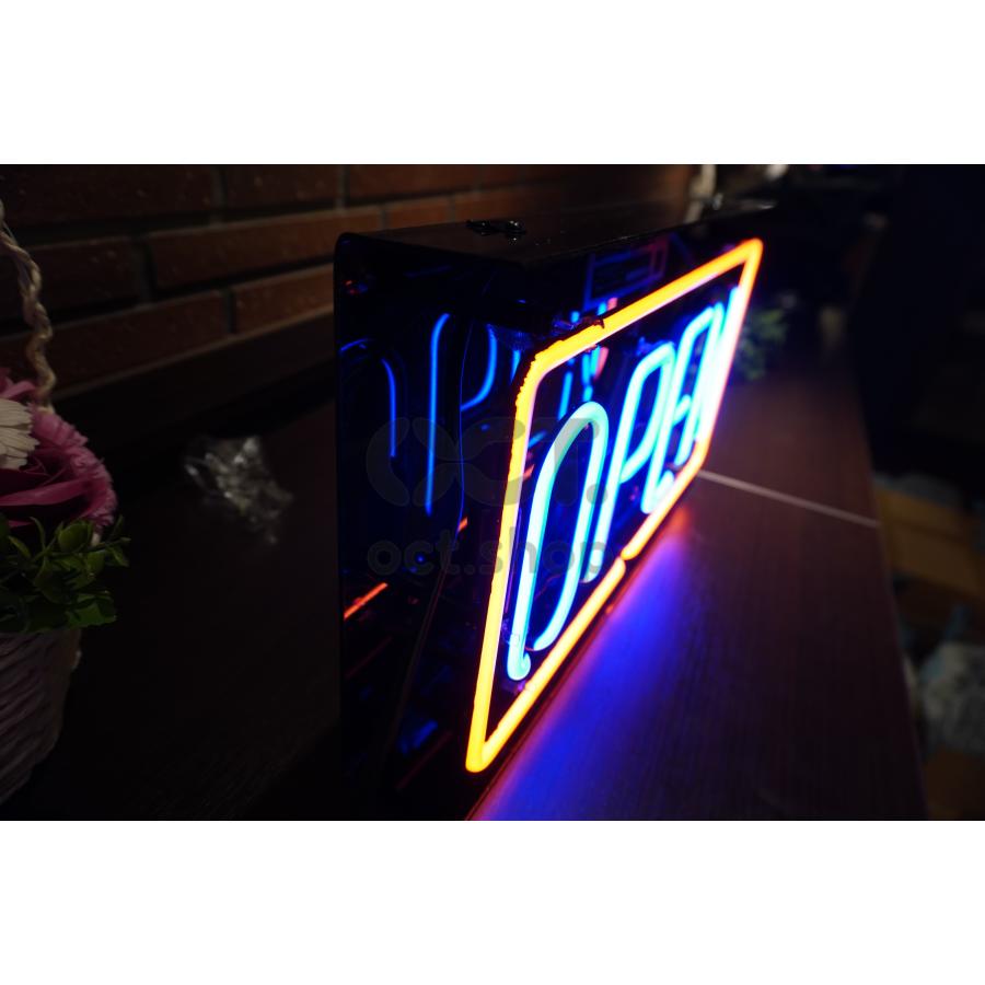 ネオンサイン OPEN 赤文字×青枠 ガラス看板 シンプル　店舗用　オープンサイン　壁掛け led 看板 明るい カフェ バー イルミネーション オーダーメイド可能_11