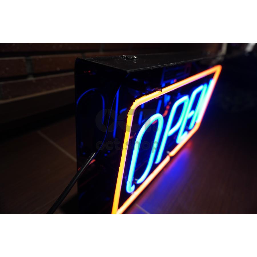 ネオンサイン OPEN 赤文字×青枠 ガラス看板 シンプル　店舗用　オープンサイン　壁掛け led 看板 明るい カフェ バー イルミネーション オーダーメイド可能_12