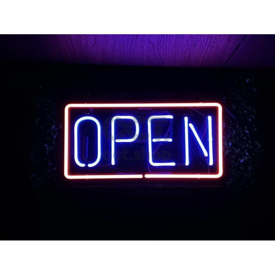ネオンサイン OPEN 赤文字×青枠 ガラス看板 シンプル　店舗用　オープンサイン　壁掛け led 看板 明るい カフェ バー イルミネーション オーダーメイド可能_13