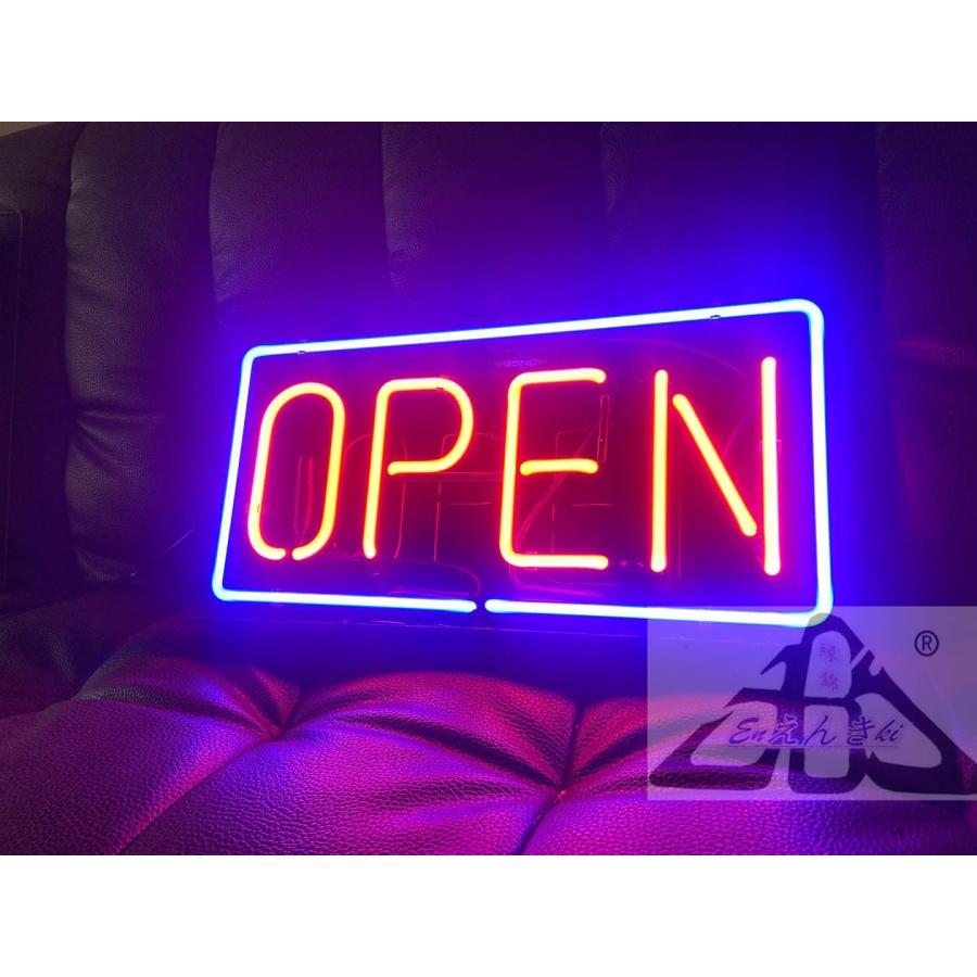 ネオンサイン OPEN 赤文字×青枠 ガラス看板 シンプル　店舗用　オープンサイン　壁掛け led 看板 明るい カフェ バー イルミネーション オーダーメイド可能_1