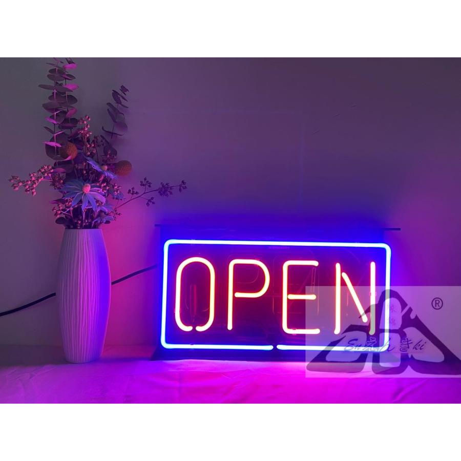 ネオンサイン OPEN 赤文字×青枠 ガラス看板 シンプル　店舗用　オープンサイン　壁掛け led 看板 明るい カフェ バー イルミネーション オーダーメイド可能_2