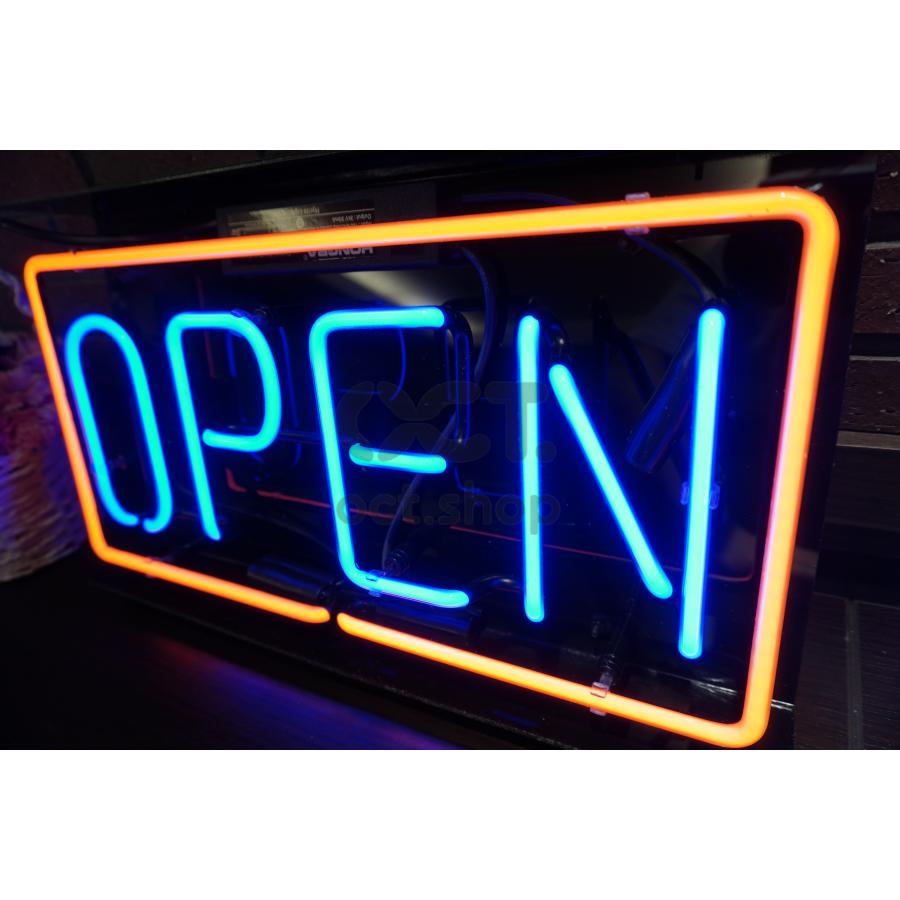 ネオンサイン OPEN 赤文字×青枠 ガラス看板 シンプル　店舗用　オープンサイン　壁掛け led 看板 明るい カフェ バー イルミネーション オーダーメイド可能_6