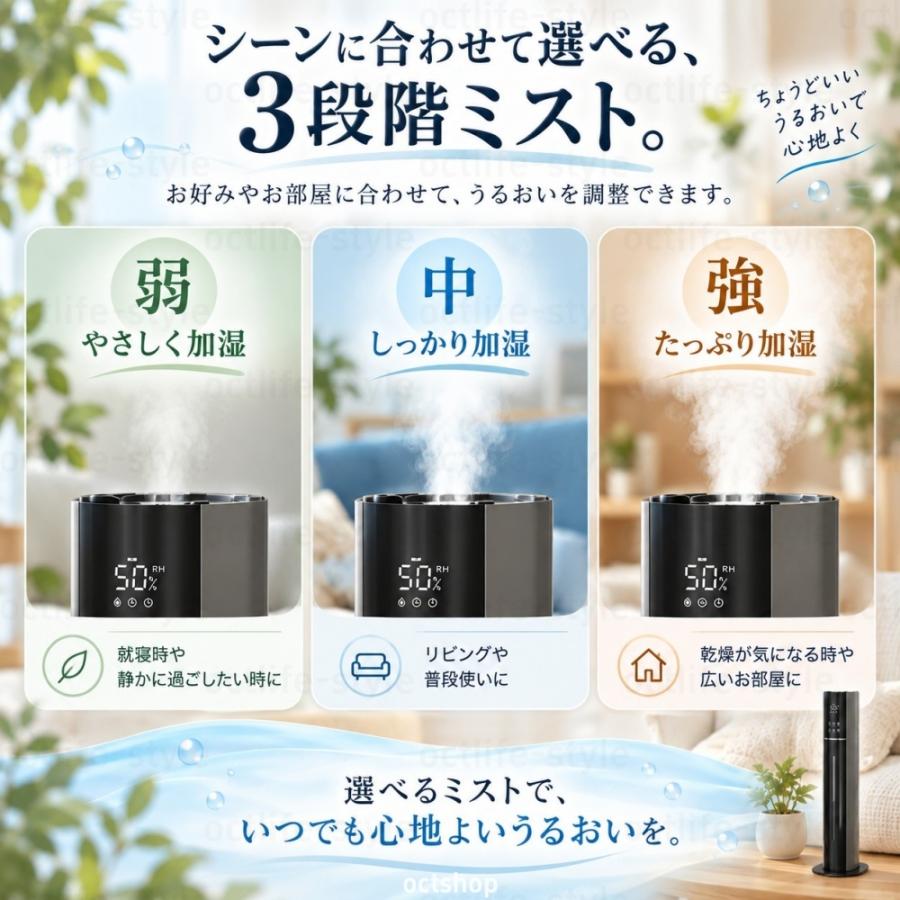 加湿器 超音波式 大容量10L UV除菌 自動湿度調節 上から給水 ミスト3