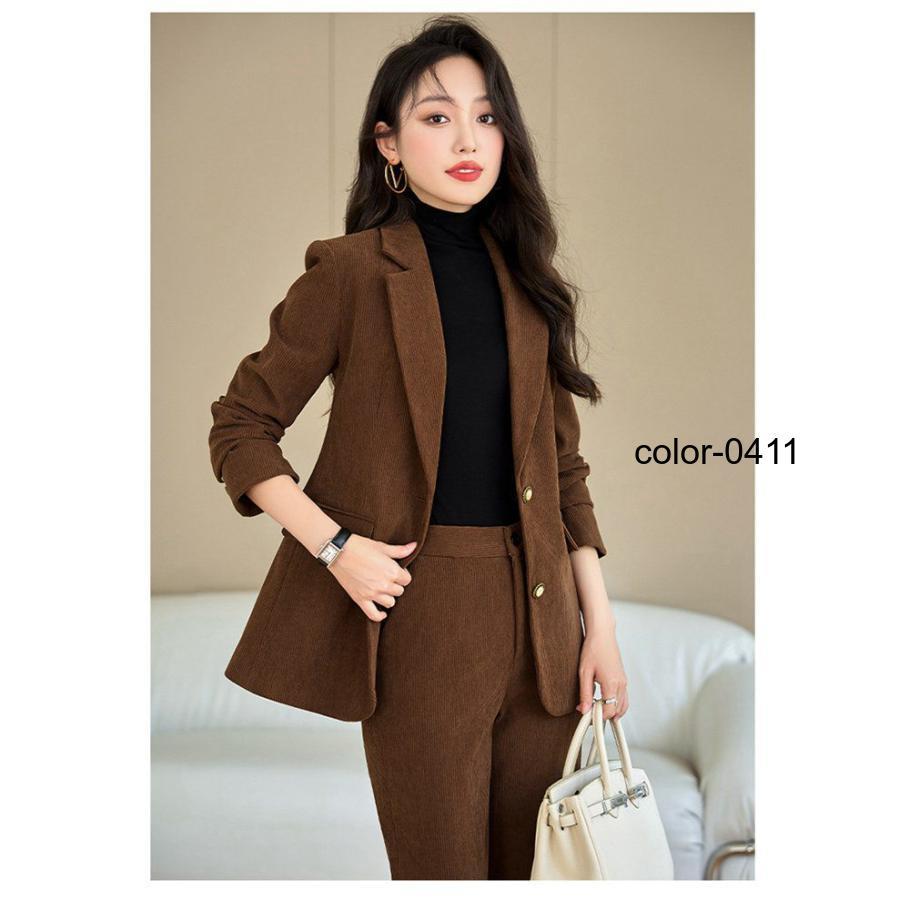 レディース パンツスーツ コーデュロイ セットアップ ブレザー