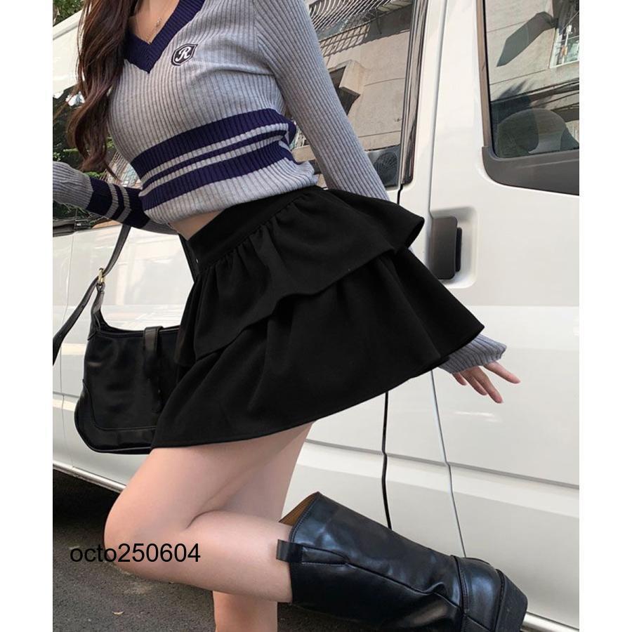 土曜限定⚠️セール❗️DimMoire フリル付きミニスカート 黒チェック柄直購入⭕️ セール】【インパン付】フレア レースティアードフリルミニ