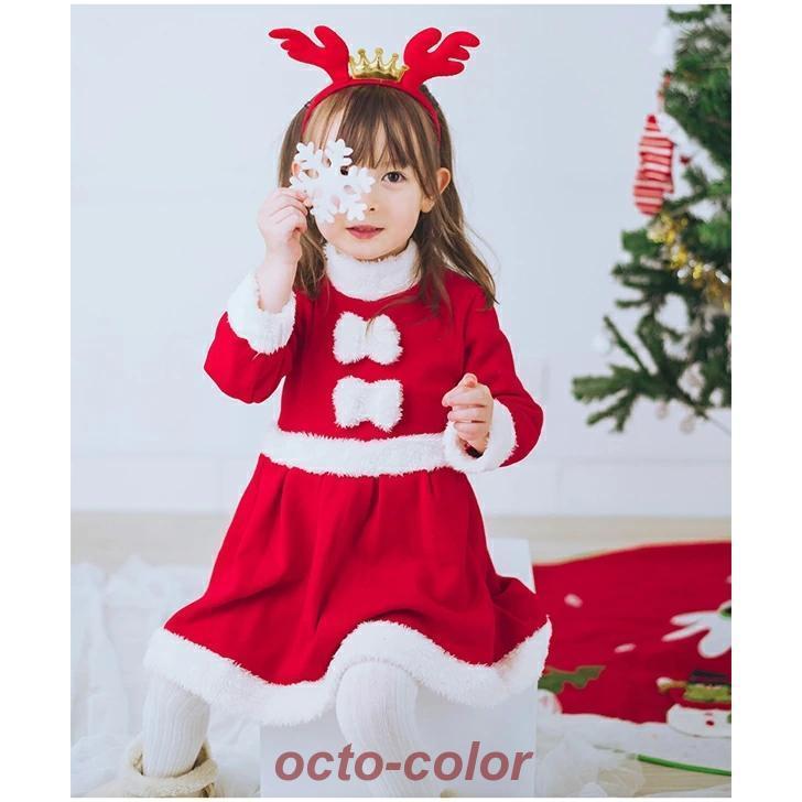 サンタ服 女の子 キッズ サンタコスプレ サンタクロース クリスマス衣装 3点セット ワンピース フード付き トナカイ コスチューム 仮装 演出服  サンタ衣装｜octo-color｜05