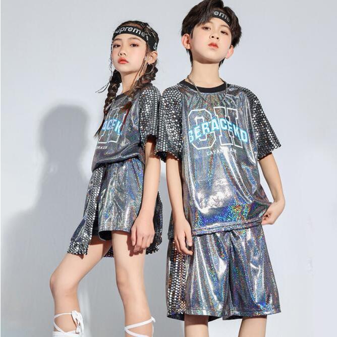 2023新作 ダンス 衣装 キッズ ジャズダンス HIPHOP 銀 キラキラ