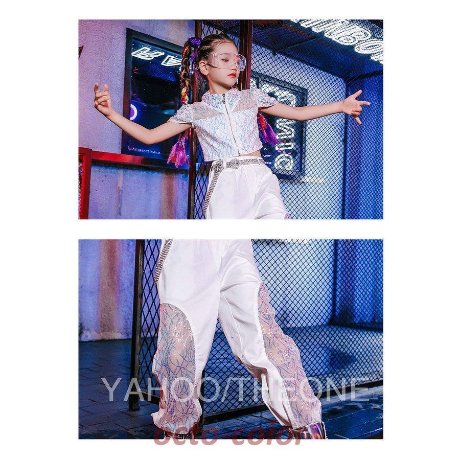 人気のある商品 キッズダンス衣装 キラキラ スパンコール 白 チアガール チア セットアップ 応援団 練習着 韓国 HIPHOP ヒップホップ かっこいい おしゃれ