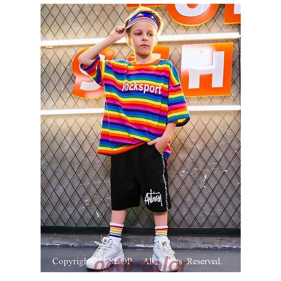 半袖Ｔシャツ ショットパンツ キッズ ダンス衣装 ヒップホップ HIPHOP 子供 男の子 女の子 キッズダンス ジャズダンス ステージ衣装 練習着 体操服 虹｜octo-color｜04