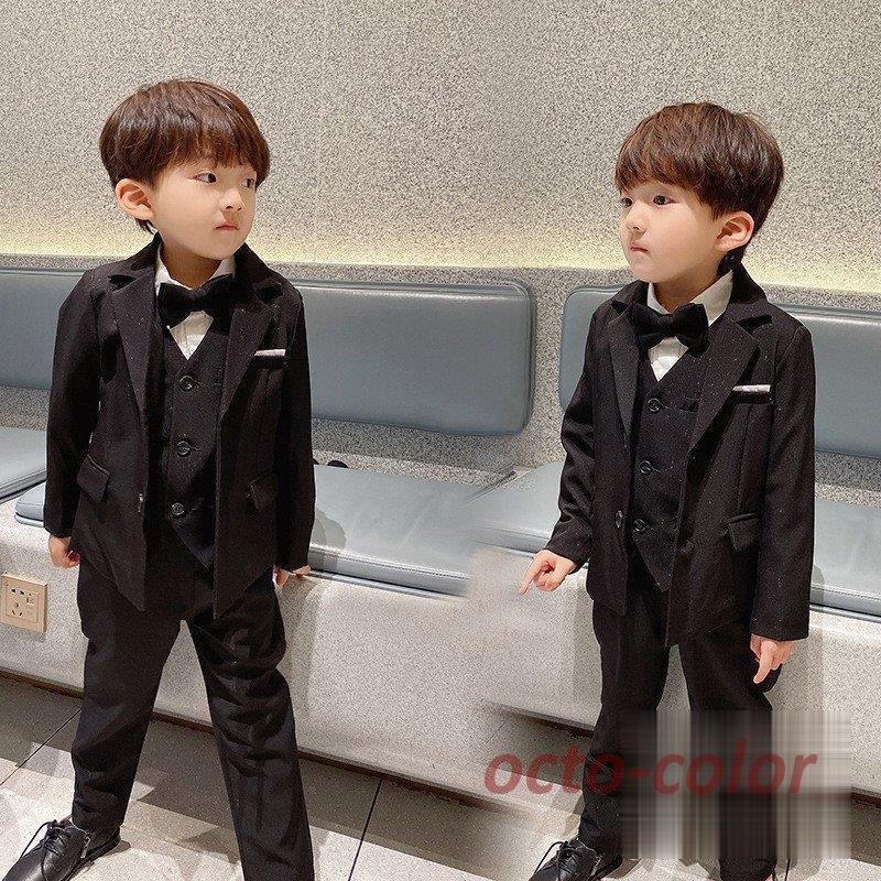 2021新作 子供スーツ フォーマル 男の子 黒 タキシード セットアップ  
